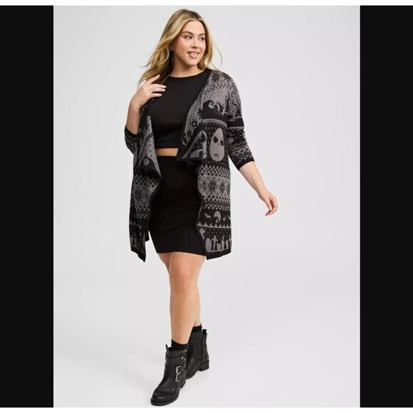 Torrid Disney Nightmare Christmas Jack Open Front Cardigan 3X Gray Fair Isle NWT - Picture 3 of 5